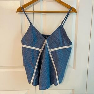 Raleigh Denim Workshop Blue Women's Top with White Trim, Size M